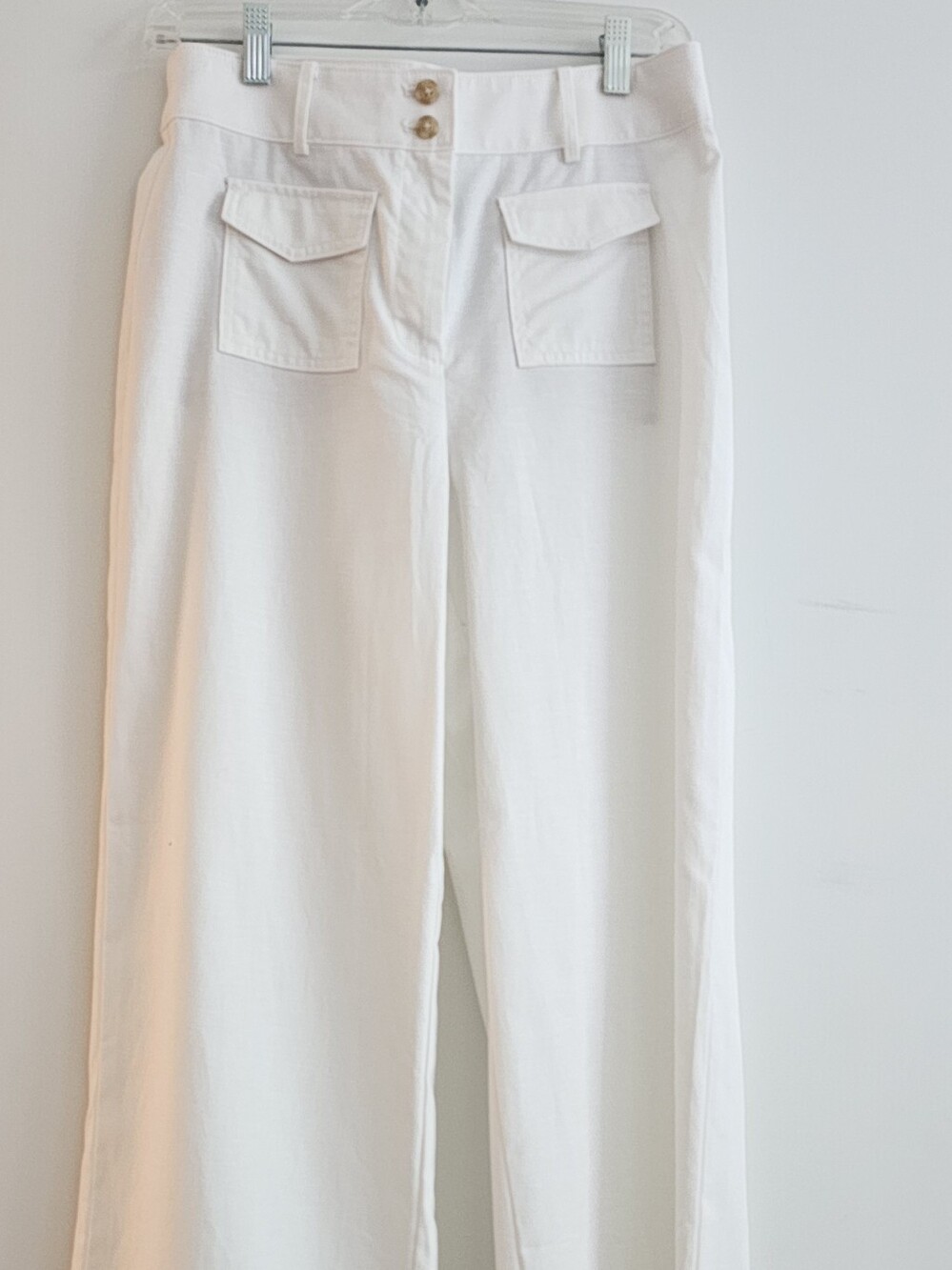 High-Rise White Wide-Leg Pants with Front Patch Pockets
